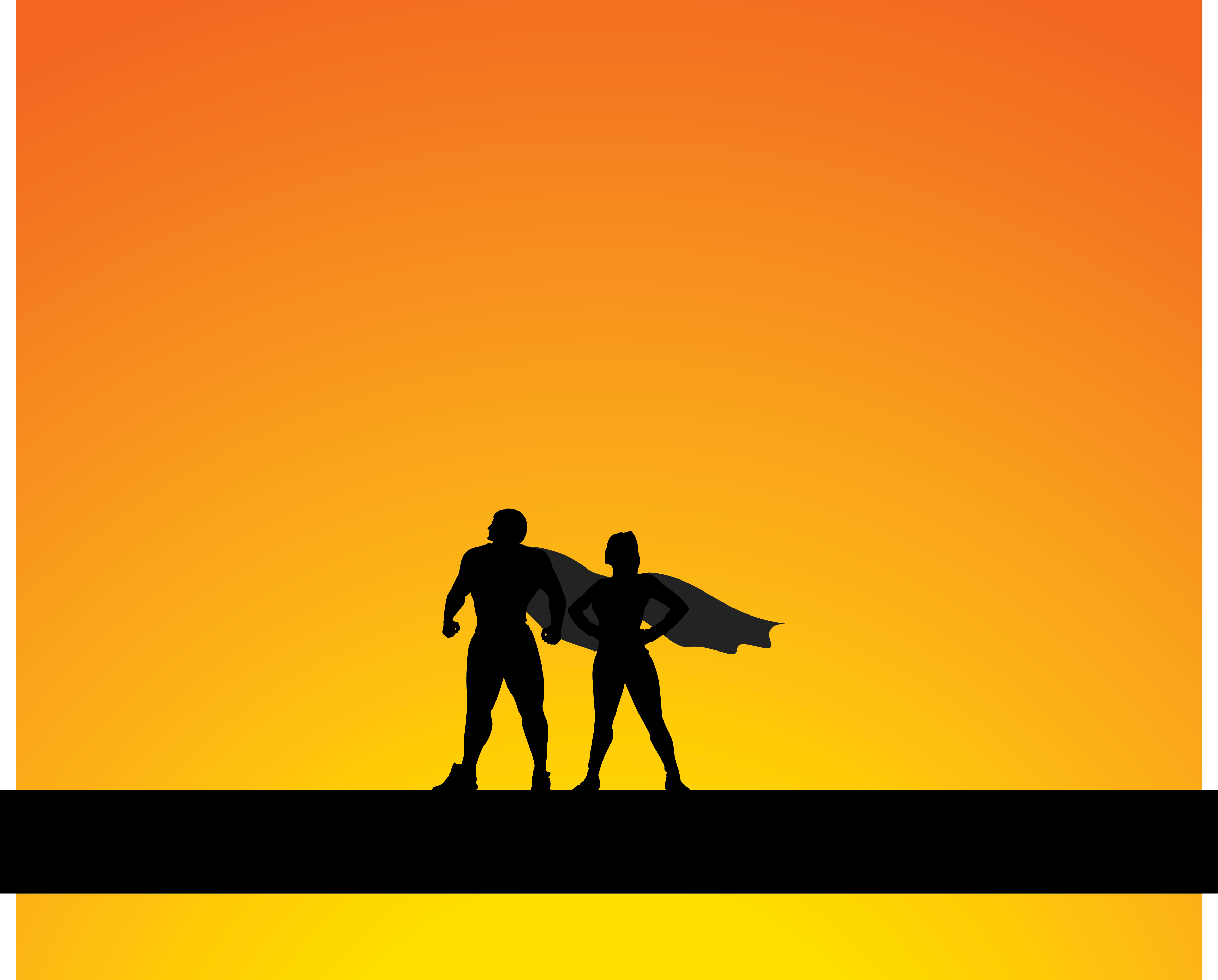 cartoon illustration of two super heroes standing silhouettes