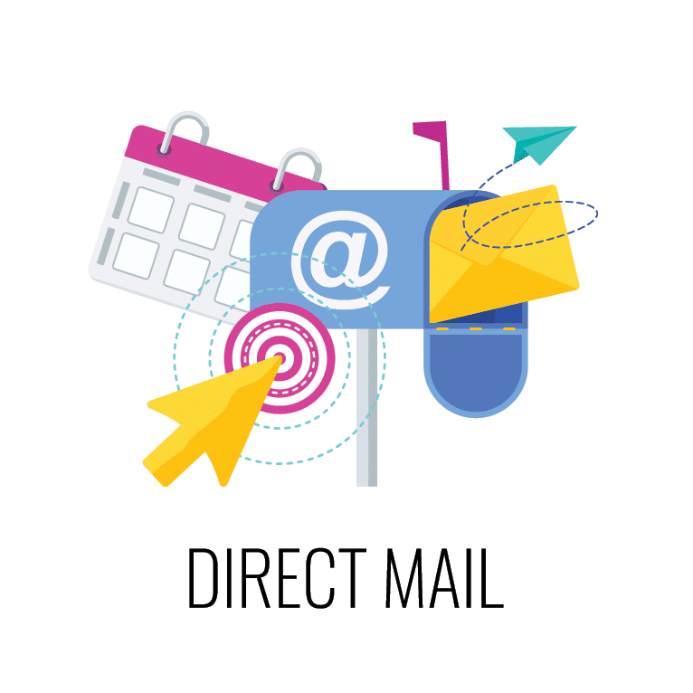 Direct mail icon  Outbound, inbound marketing  Envelope is in mailbox  Message in mail  Strategy, management and marketing  Flat vector illustration 