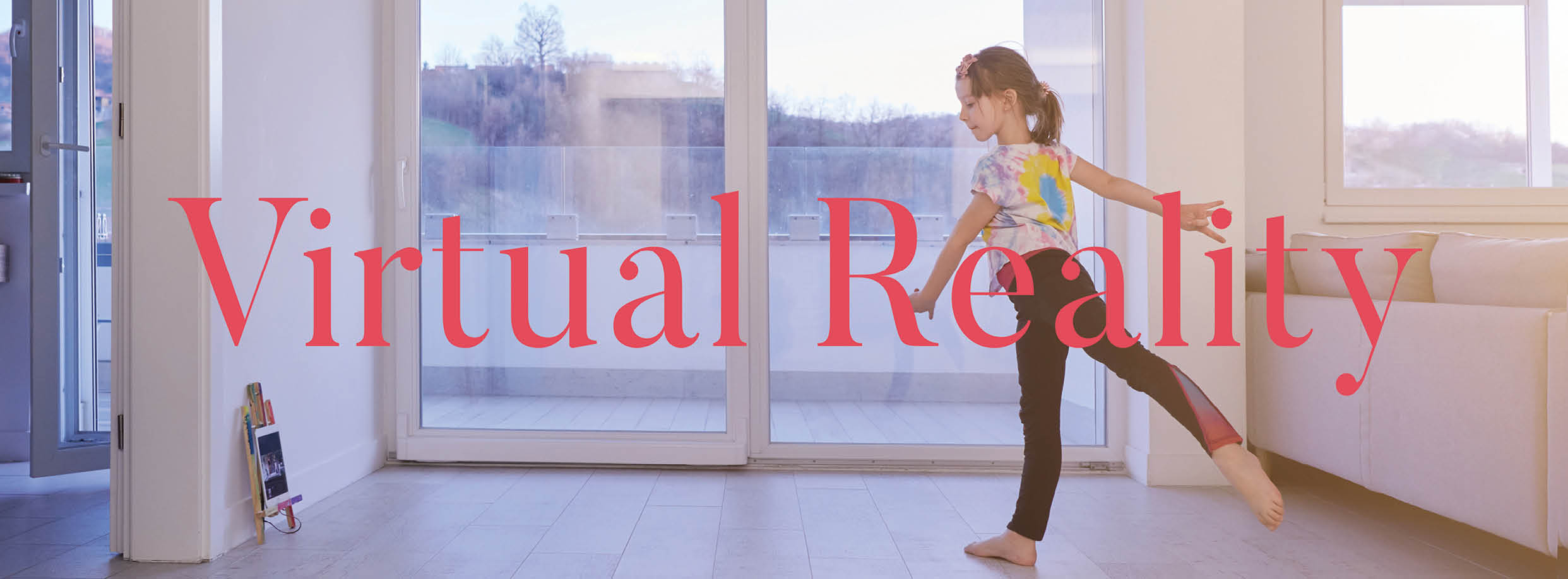Little girl have online training over  tablet and doing modern ballet dance exercise at home  Online education concept class in modern ballet school  Social distance during quarantine, self-isolation in coronavirus
