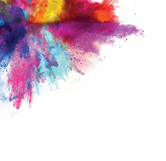 Explosion of colored powder, isolated on white background