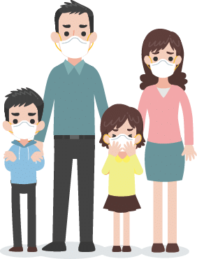 People wearing protective face masks Character Medical Health care concept, factory pipes emitting smoke on background  Fine dust, PM 2 5, air pollution, industrial smog, pollutant gas emission 